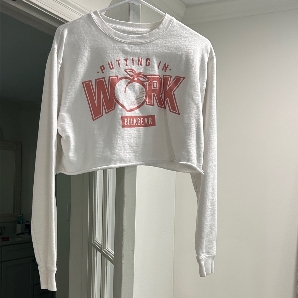 White and Pink Women's workout Crop Top sweater SMALL